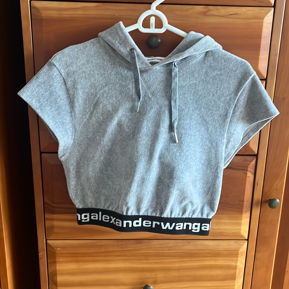 Alexander Wang T. Cropped Hoodie in Grey Corduroy size XS